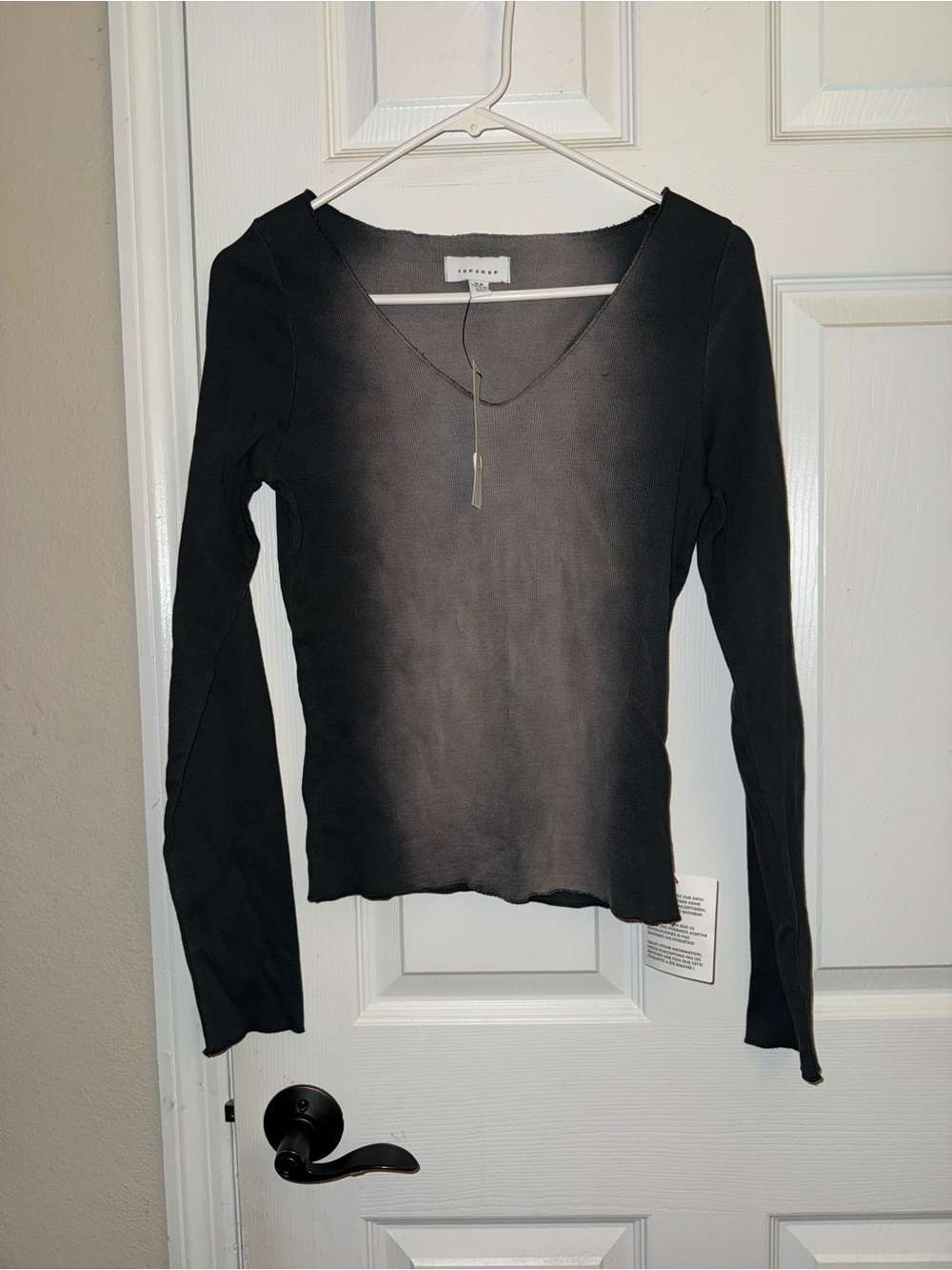 Topshop Black Long Sleeve V-Neck Tee